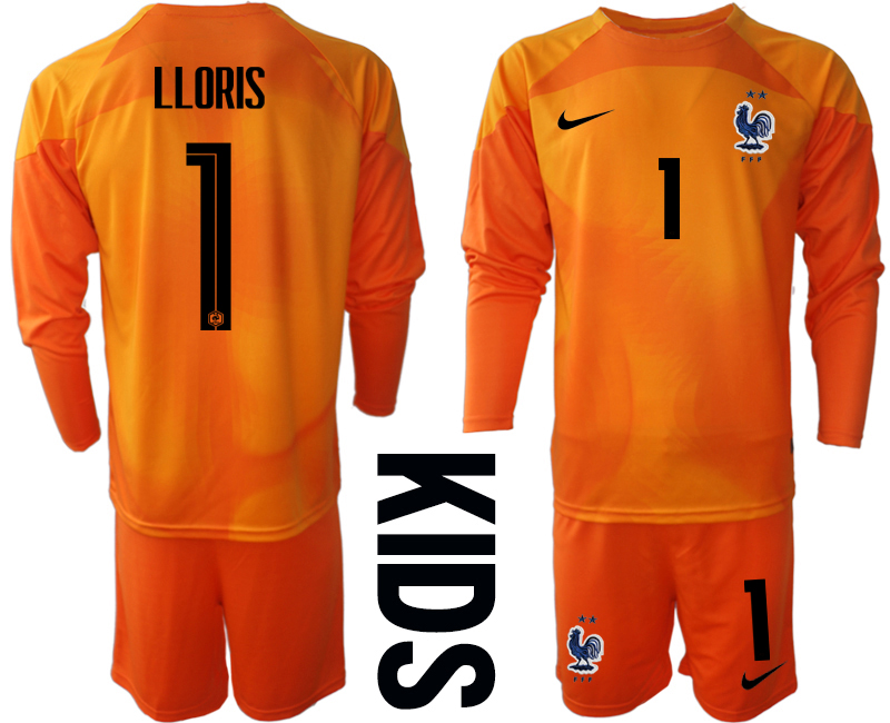 Cheap Youth 2022 World Cup National Team France orange goalkeeper long sleeve 1 Soccer Jersey